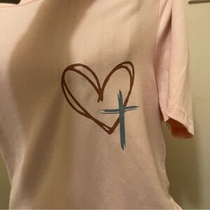 Pink T-Shirt with Heart and Cross Design